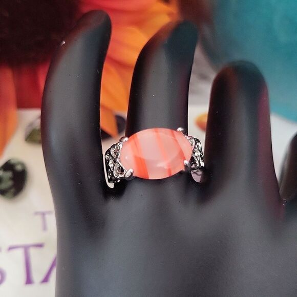 Natural Crystal Agate Silver Plated Heart Band Ring Size 7.5 - Picture 7 of 17